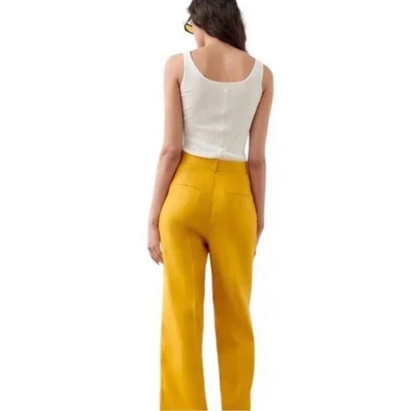 Zara Linen Menswear Style Baggy Wide Leg Mustard Yellow Trouser Pant - Picture 4 of 9